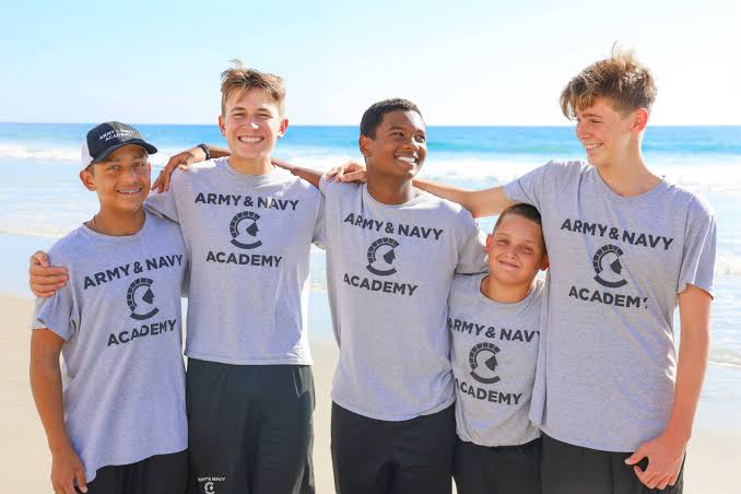 Army and Navy Academy students on the beach in Carlsbad, California